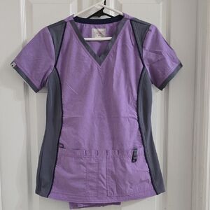Scrubstar Purple V-Neck Scrub Top with Gray Trim. Set